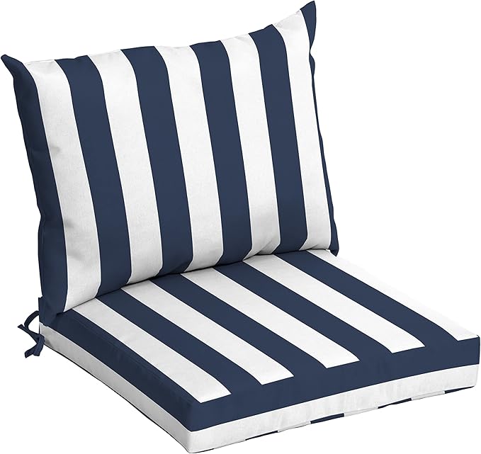Arden Outdoor Dining Chair Cushion, 21 x 21, Rain-Proof, Fade Resistant Sapphire Blue Cabana Stripe