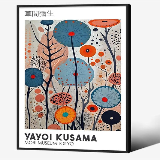 Yayoi Kusama Black Framed Wall Art 11x14in Vintage Japanese Painting Posters