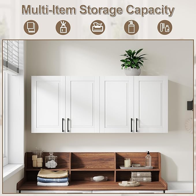 ChooChoo Laundry Room Cabinets, 4 Doors Wall Mounted Storage Cabinet, Kitchen