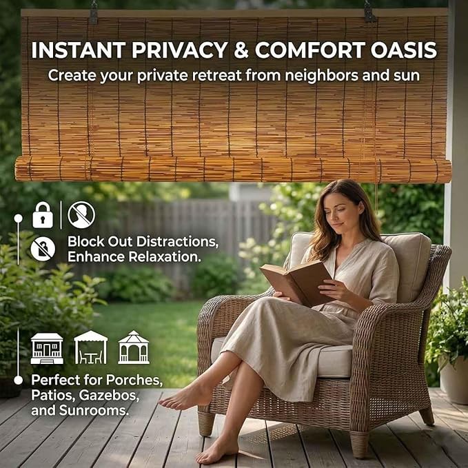 Bamboo Roller Shades for Outdoor Patio