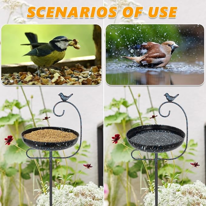Bird Baths for Outdoors,Metal Bird Bath for Outside,Birdbath & Stand Bird Feeders with Metal Stake Gifts for Bird Lovers(Black)