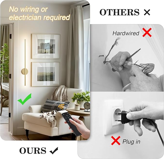 Battery Operated Modern Wall Sconces, Dimmable Wireless Wall Light Set of Two