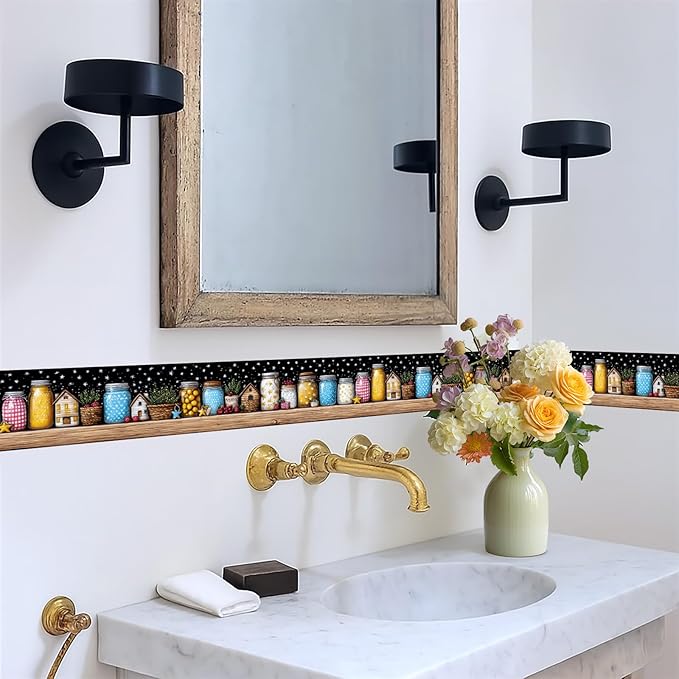 Mason Jar Wallpaper Border 196x4 Inch Removable Wall Border Peel and Stick