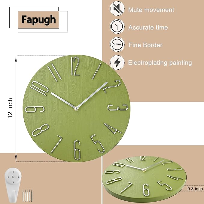 Wall Clock, Silent Clock, Wall Clocks Battery Operated， 12 inch Modern Wall