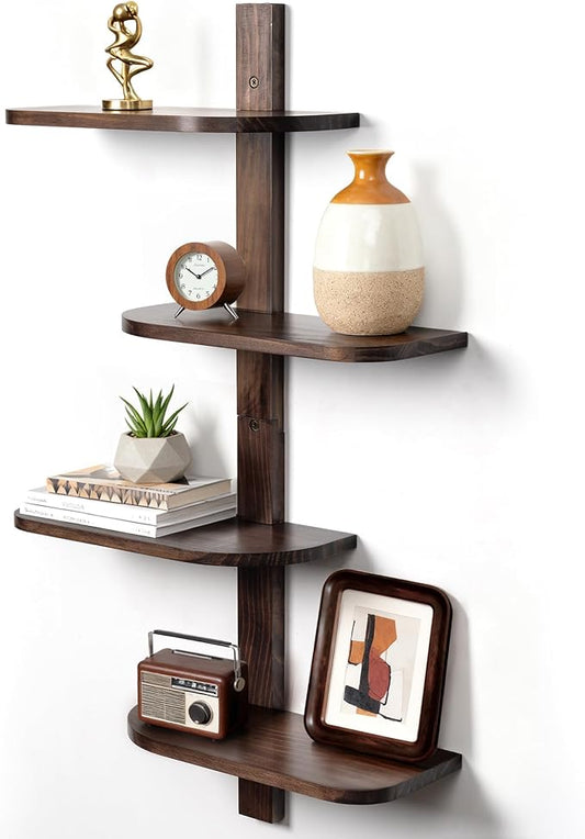 Afuly Mid Century Modern Decor Floating Shelves Walnut Display Shelf Wall Unit