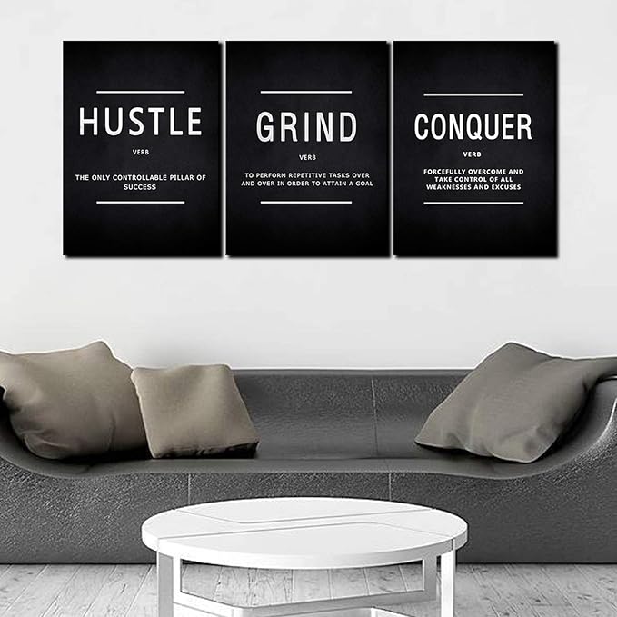 KAWAHONE Grind Hustle Conquer Success Wall Art, Motivation Canvas Wall Decor