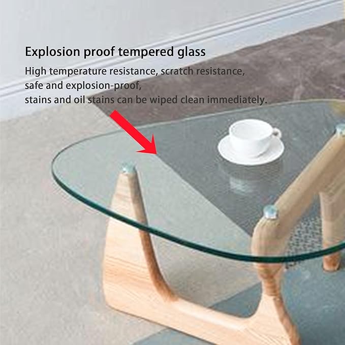 EASYSOUL Modern Glass Coffee Table, 32.68W x 22.44L x 15.75H in, Abstract Round Tea Tables for Living Room Home Office Industrial Cocktail Tables (Log-Clear Glass, 44.88")
