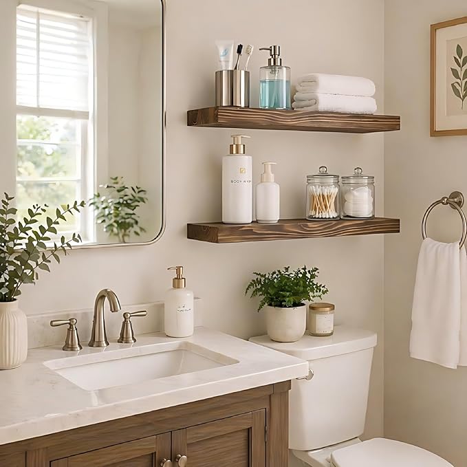 Floating Shelves 2 inch Thick for Wall Set of 2, 24 inch High-End Solid Wood