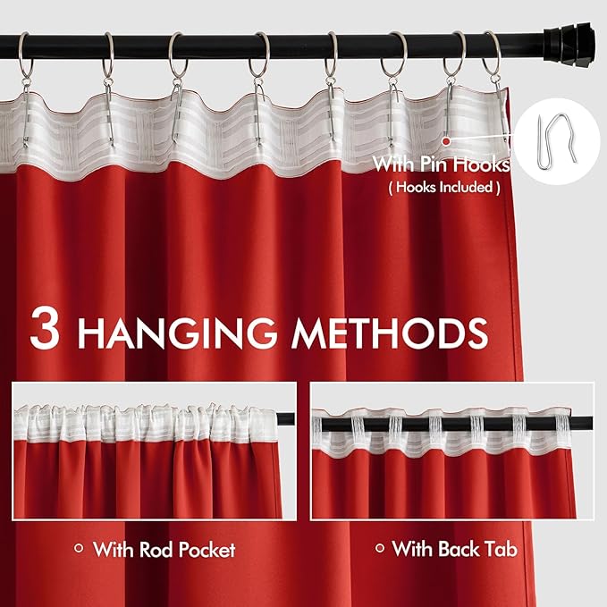 MIULEE Christmas Red Back Tab Blackout Curtains 108 Inch Long 2 Panels Set