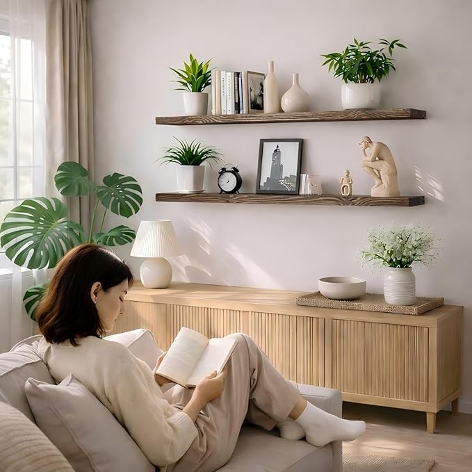 Floating Shelves 60 inch Long 8 "deep Set of 2, Heavy Duty Wood Wall Mounted