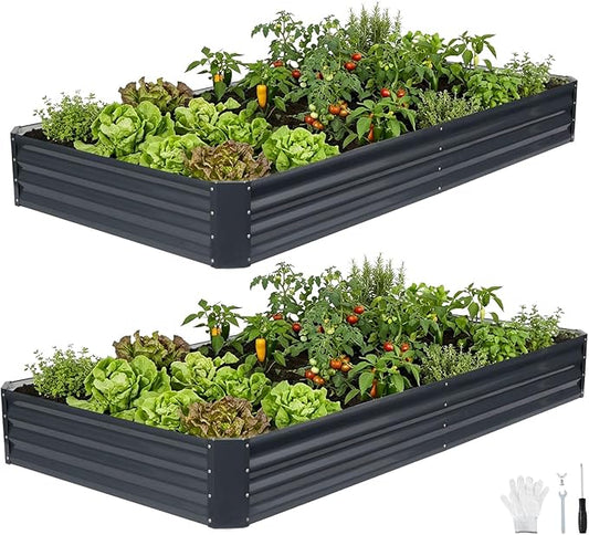 INNO STAGE 2 Pcs 8Ã4Ã1ft Galvanized Raised Garden Bed Kit, Galvanized Planter Raised Garden Boxes Outdoor, Large Metal Raised Garden Beds for Vegetables, Flowers, Herbs, and Succulents, Grey