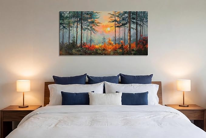 Ardemy Sunset Pines Wall Art Hand-Painted Texture Forest Canvas Painting