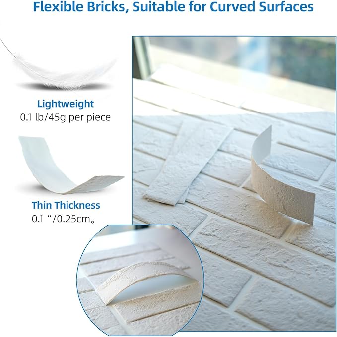 White Faux Brick Wall Tiles, 3D Thin Brick Veneers