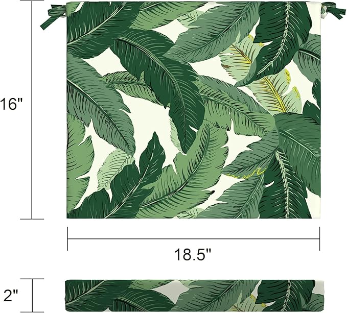 LVTXIII Outdoor Chair Cushions, Fade-Resistant Patio Furniture Cushions Outdoor Square Chair Pads with Ties for Dining Chairs and Garden Decoration, 18.5"x16"x2" Set of 4, Swaying Palms Green