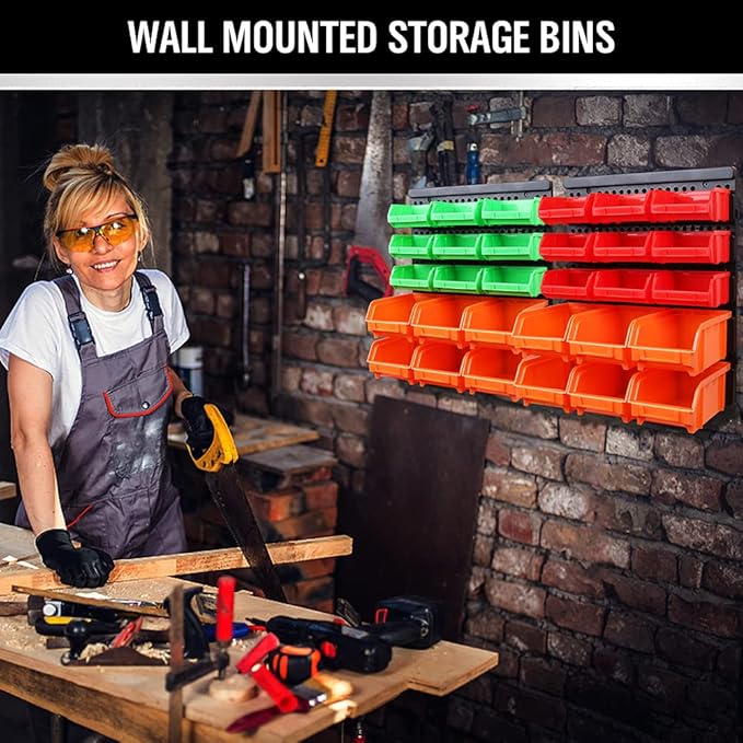 SWANLAKE GARDEN TOOLS 30-Bin Wall-Mounted Storage Bins, Heavy-Duty Garage Tool