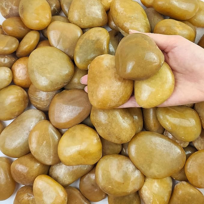 FANTIAN 40 lbs Yellow River Rocks for Landscaping, 2-3 Inch Polished Pebbles for Indoor Plants, Decorative Rocks Stones for Vases, Aquariums, Fountains, Pathways, Backyard and Garden