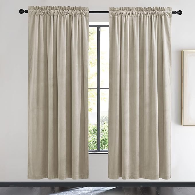 NICETOWN Camel Velvet Curtains 72 Inch Long 52 Wide, Room Darkening Temp