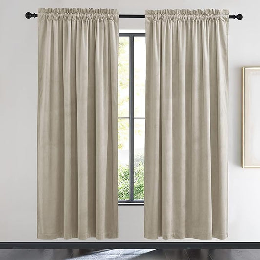 NICETOWN Camel Velvet Curtains 72 Inch Long 52 Wide, Room Darkening Temp