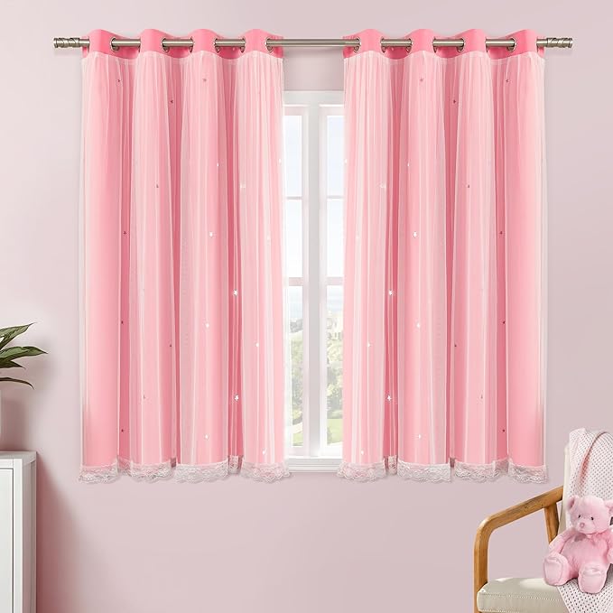 XiDi Pink Curtains for Bedroom, Girls Room Blackout Curtains, Kids Room