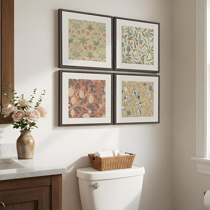 Framed William Morris Wall Art Set of 4, Vintage Botanical Floral Fruit Pattern
