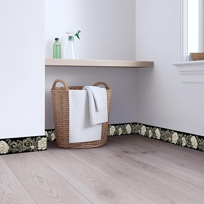Beige Floral Scroll Wallpaper Border 196x4 Inch Peel and Stick Wall Border