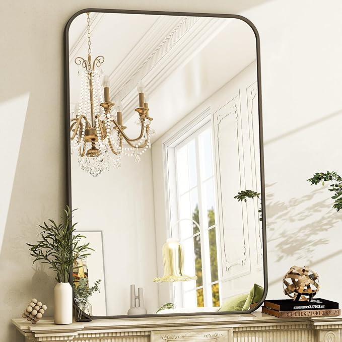 Easly 30 x 40 Inch Bathroom Mirror, Rounded Rectangular Vanity Mirror