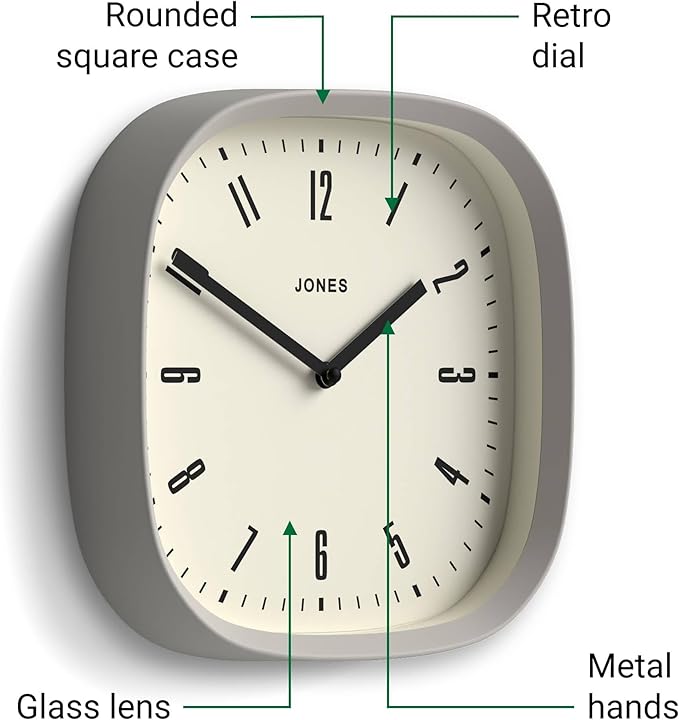 JONES CLOCKS® Marvel wall Clock | Modern Retro Rounded Square Clock | 10 inch |