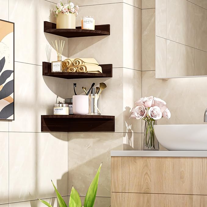 Alsonerbay Corner Shelf Wall Mount, Rustic Wood Shelves