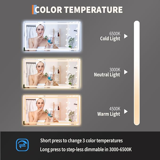 LED Bathroom Mirror 50 x 26 inch, Lighted Bathroom Vanity Mirror