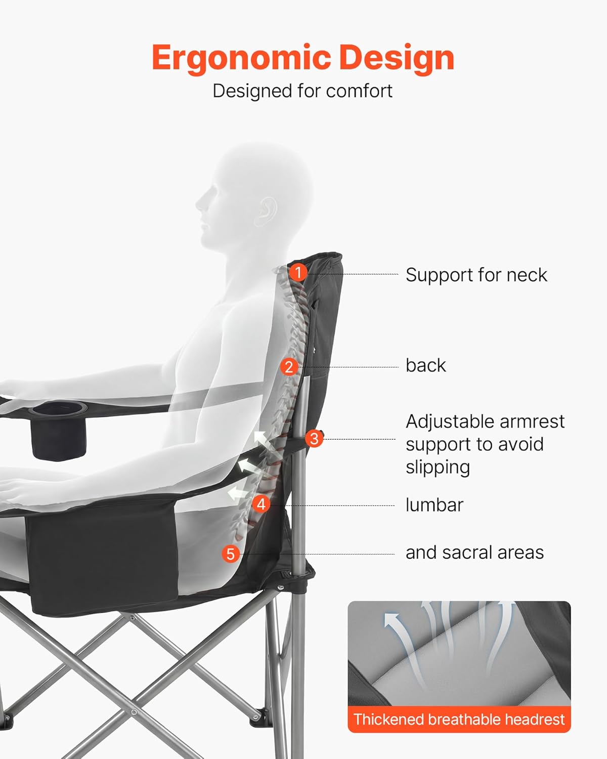 VEVOR Oversized Camping Chair - Portable Heavy-Duty Quad with Lumbar Support & Side Pockets | 2-Pack