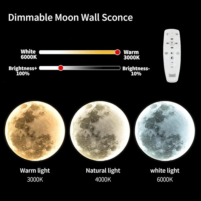 QIYIMEILUX Dimmable Moon Wall Sconce Plug in Modern LED Wall Light