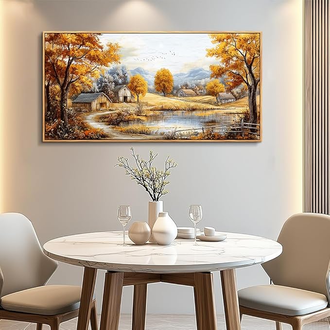 Wood Farmed Large Wall Decor For Living Room Canvas Wall Art For Office Modern Wall Decorations For Bedroom Autumn Forest Landscape Painting Farmhouse Pictures Artwork Room Home Decor 24x48 In