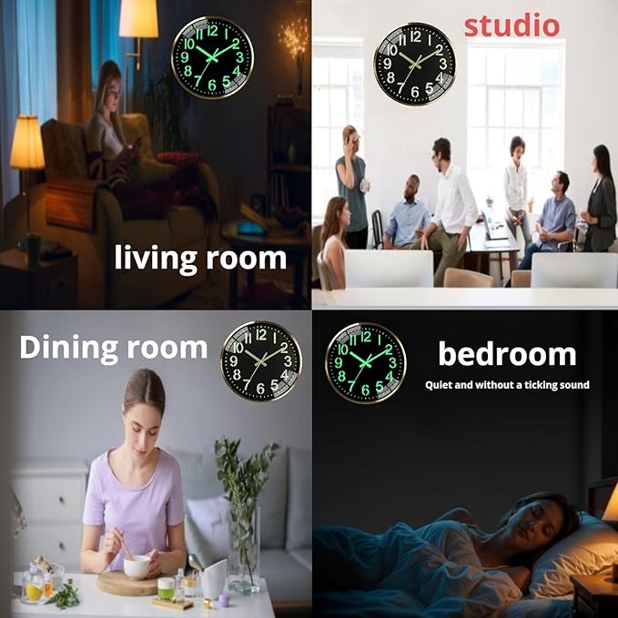 Luminous wall Clock Modern Silent Wall Clock, Non-Ticking Battery Operated Wall