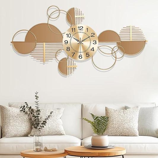 Large Wall Clock, Modern Silent Non-Ticking Metal Wall Art Wall Clocks Battery
