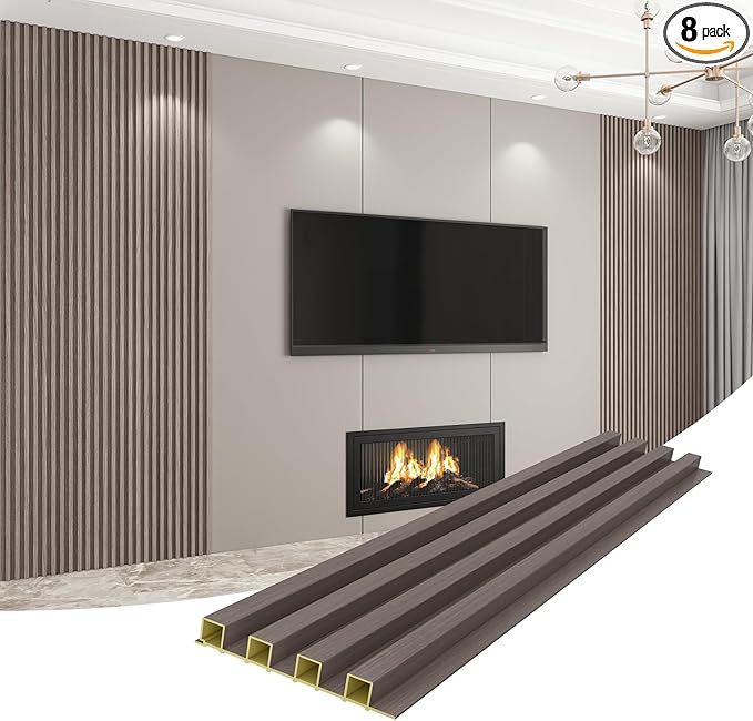 8-Pack WPC Wall Panels 118’’ x 6.1’’ 3D Slat Wall Panel Acoustic Wall Paneling