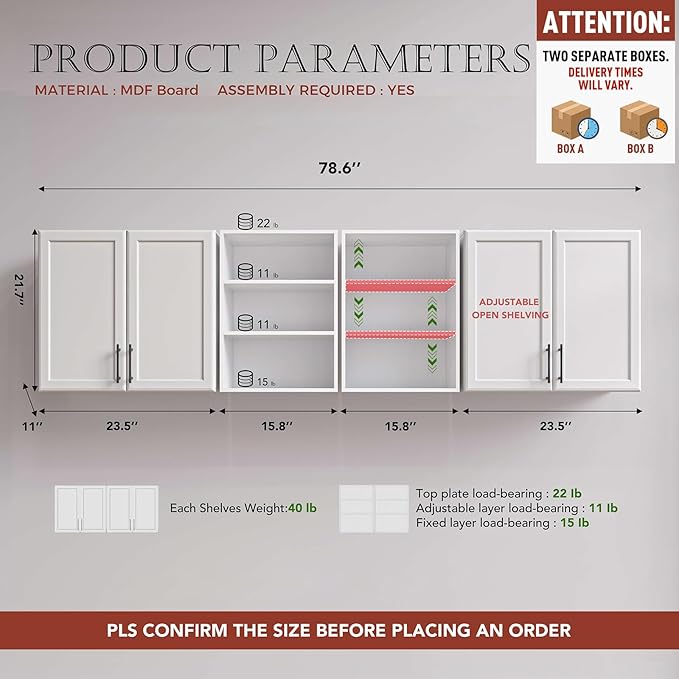 FIMELLO 78.6''W X 11''D X 21.7''H Wall Cabinets