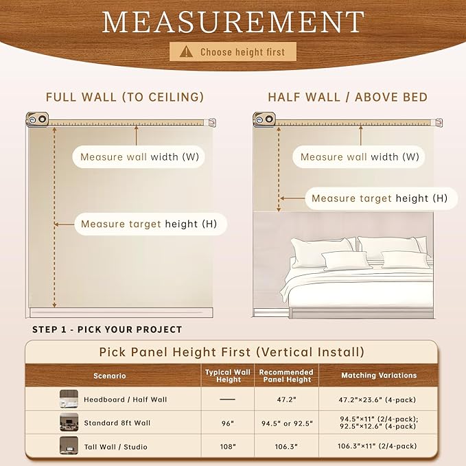 4 Pack Wood Panels for Wall, 106.3" × 11" Wood Slat Acoustic Panels for Wall