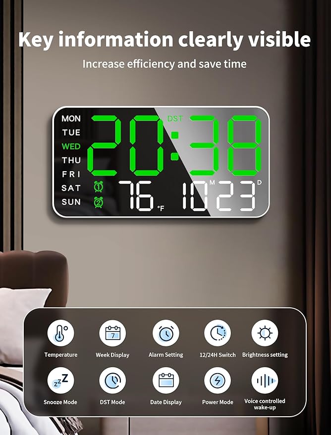 MASHI 8.4''Large Digital Wall Clock, Led Alarm Clock