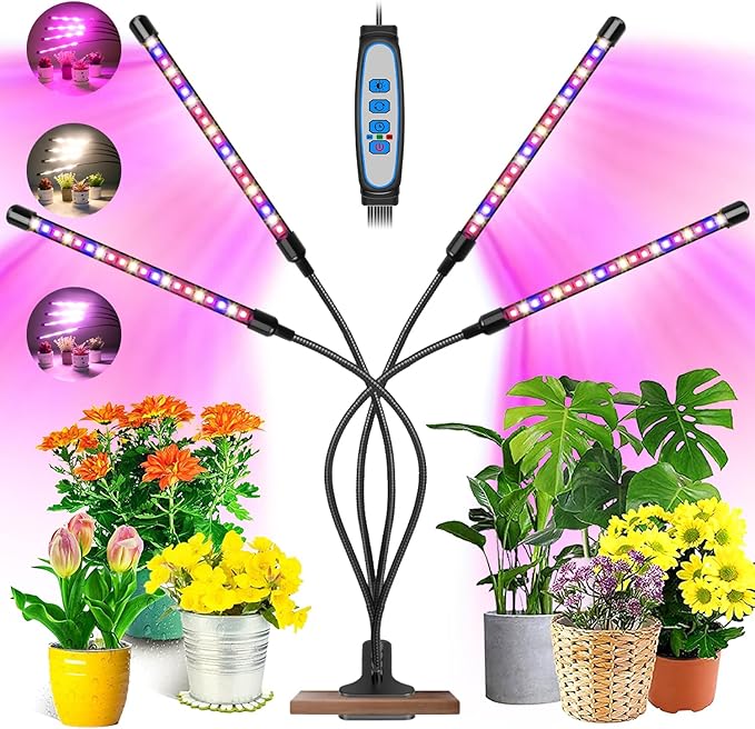 Garpsen Grow Lights for Indoor Plants, 80 LEDs Full Spectrum Plant Light with Clip, 5 Dimming Levels & 3 Colors Grow Lamp with Timer 6/12/16H, 360Â° Adjustable Gooseneck for Seedlings and Succulents