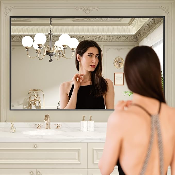 LOAAO Black Bathroom Mirror 60"X36"