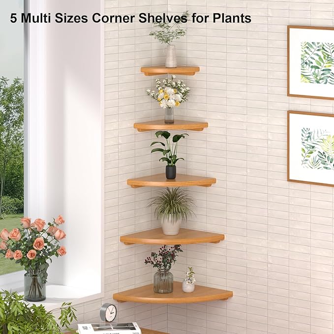 Gieanoo Corner Floating Shelf 9inch Solid Oak Wood Floating Corner Shelf