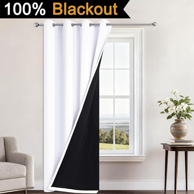 Yakamok 100% Blackout Curtains 84 Inches Long, 2 Thick Layers Heat and Full