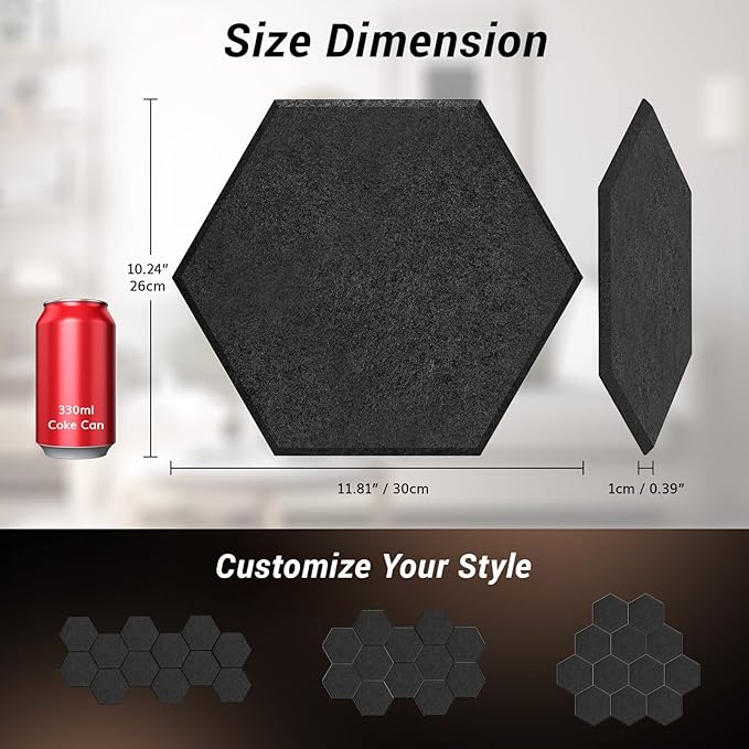 12 Pack Hexagon Acoustic Panels, TONOR 12"x 10"x 0.4" High Density Sound Proof