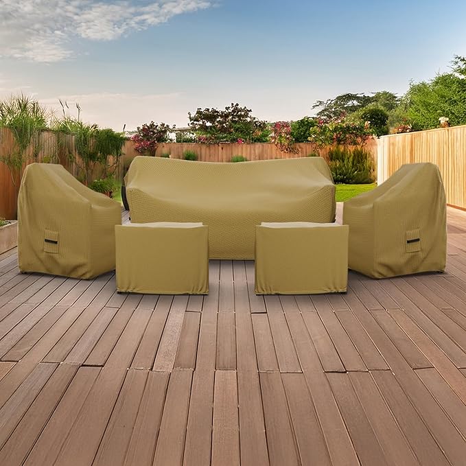 Covers & All Patio Furniture Cover Set, 5 Piece Outdoor Furniture Covers, Water-Repellent UV & Weather Resistant Covers for Sofa, Chairs & Ottomans with Elastic & Padded Handles
