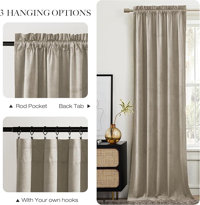 NICETOWN Living Room Camel Velvet Curtains 12 ft Length, Sound and Sunlight