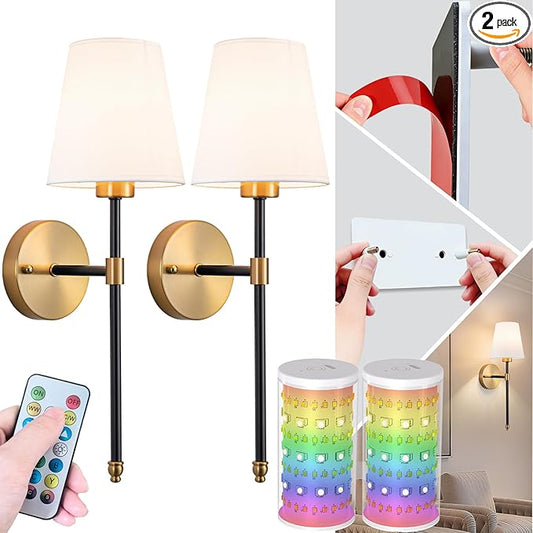 Peel and Stick Wall Sconces, Stick On Wall Sconce Set of 2, Battery Operated