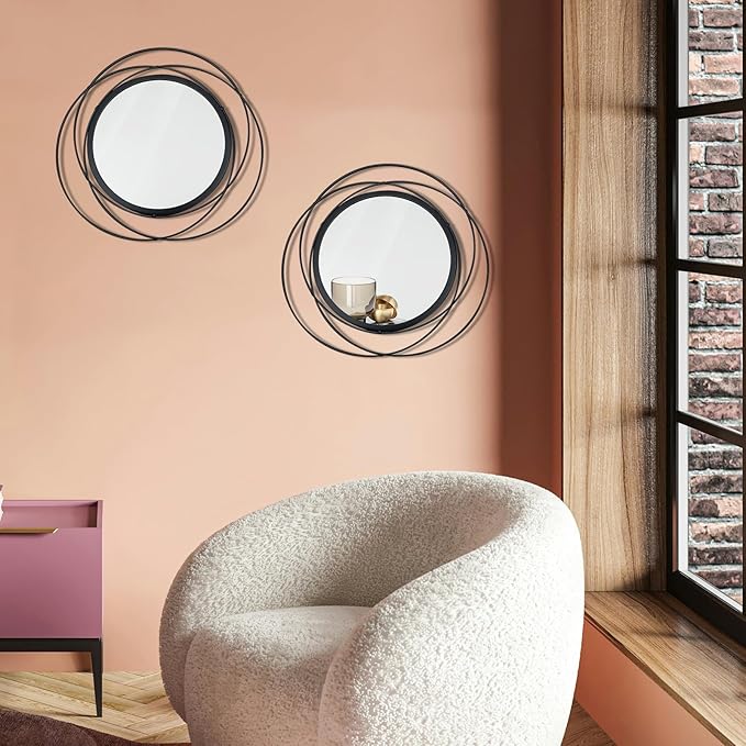2 Set. Circle Mirrors for Wall Decor for Living Room Bedroom Bathroom Entryway
