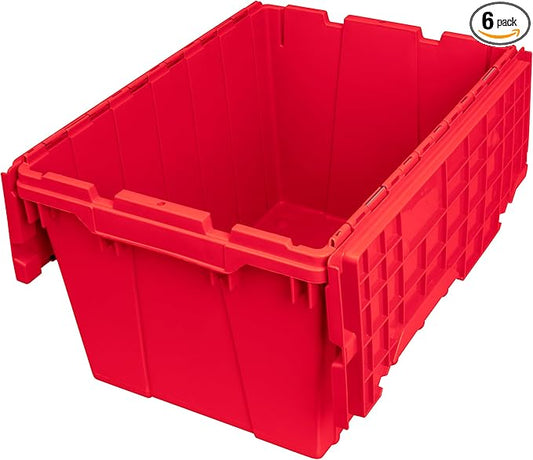 Akro-Mils 39120 Industrial Lidded Plastic Storage Container, Nesting and Stackable Plastic Storage Box with Lid Attached, Organization Tote for Garage and Warehouse, 21.5"x15.25"x12.5", Red (6-Pack)