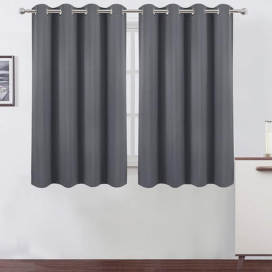 LEMOMO Grey Blackout Curtains/52 x 45 Inch/Set of 2 Panels Room Darkening Short