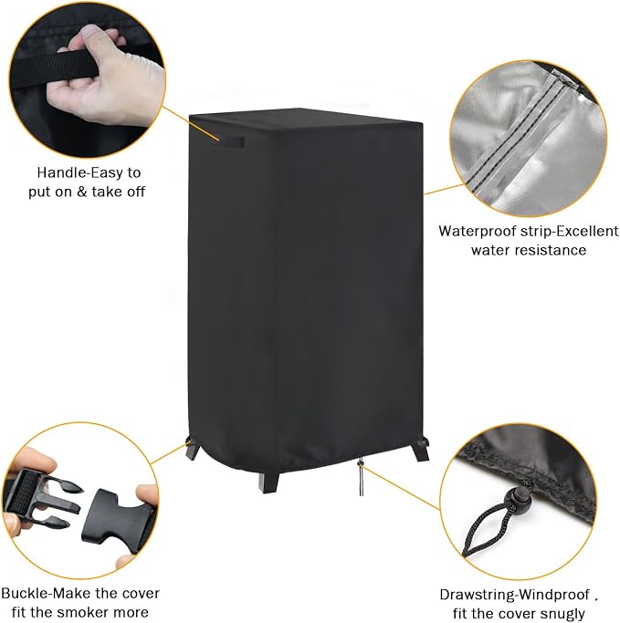 Smoker Cover Fit for Cuisinart 36” Vertical Propane Smoker, Waterproof Outdoor Smoker BBQ Smoker Grill Covers,Black (21" L x 21" W x 44" H)